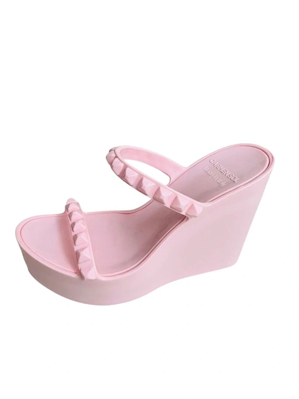 Carmensol Pink Studded Jelly Wedge Slide Sandals Women’s US 6 EU 36 Made Italy